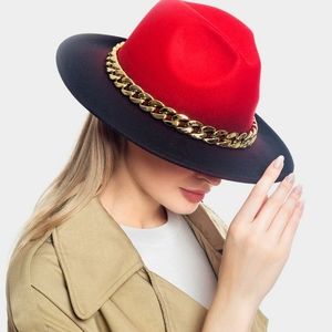 Two Tone Chain Band Accented Ombre Panama Hat